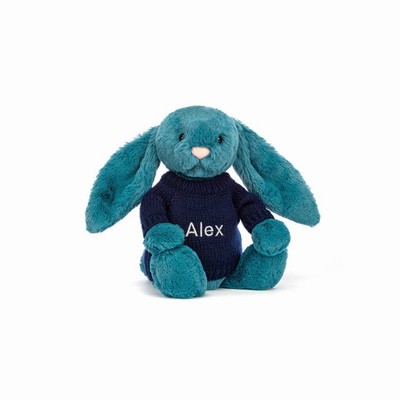 Jellycat Bashful Mineral Blue Bunny with Navy Jumper New Zealand | ISJBH9704